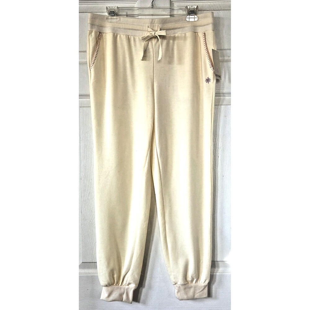 KENSIE Pale Yellow Loungewear Jogger Pants Blanket Stitch Pockets Women's L NWT
